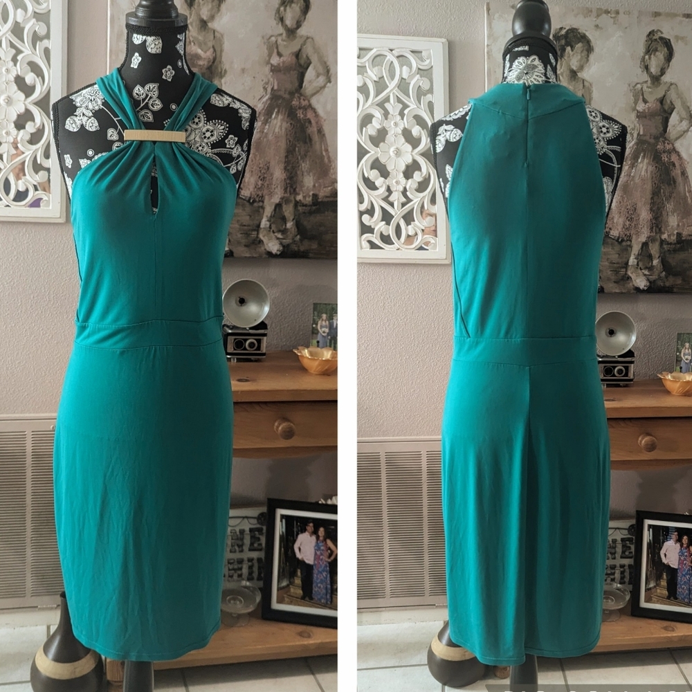 Moda International Halter Jade Bodycon Midi Dress size Medium